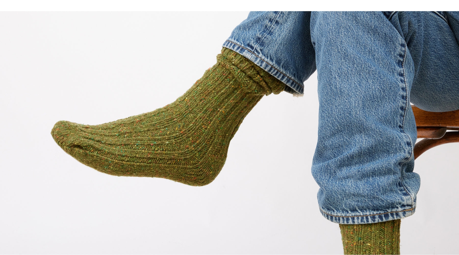 Green Donegal Socks worn with jeans.