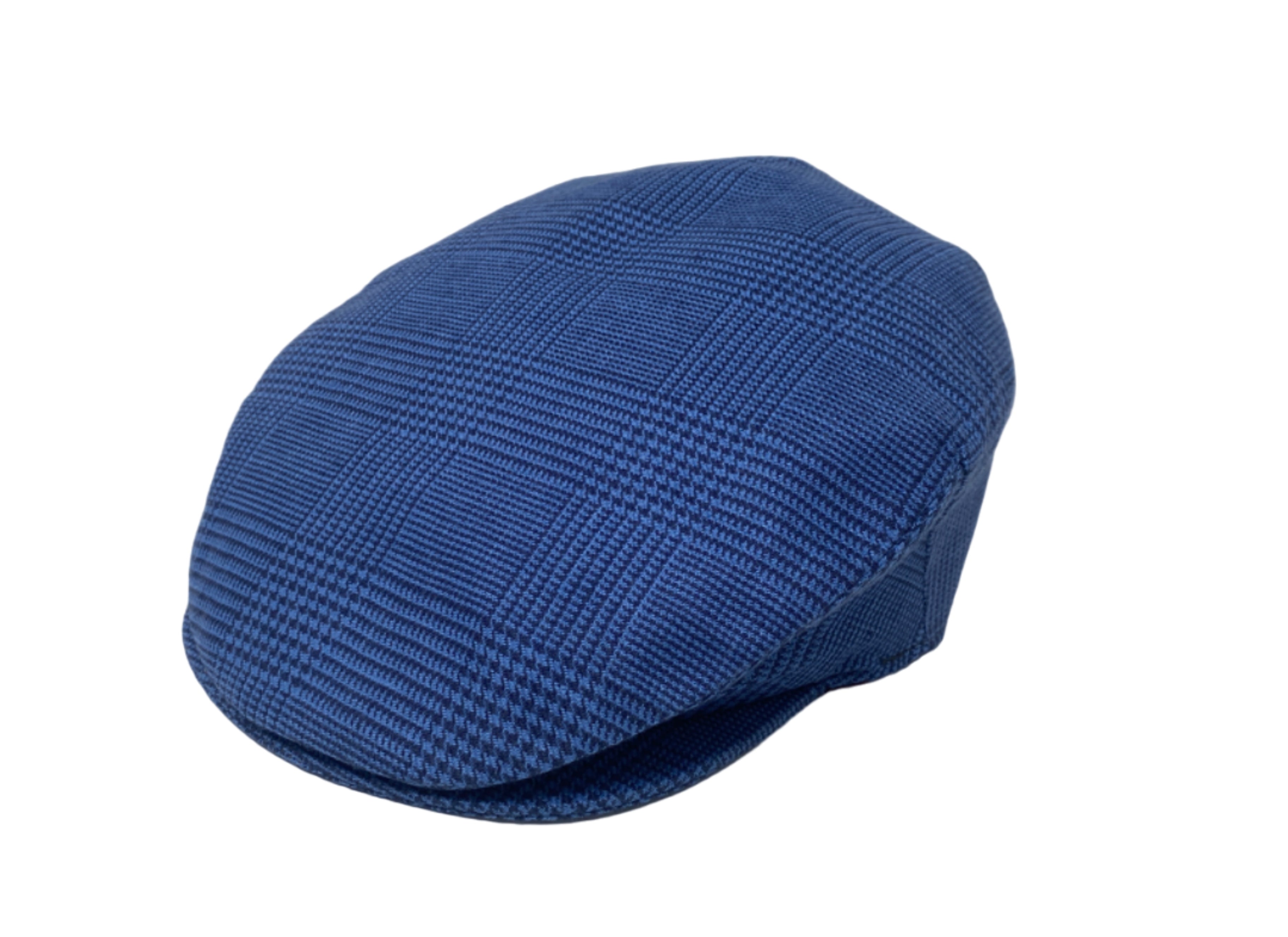 The Hanna Hats Vintage Cap Linen is a classic blue plaid flat cap with a textured pattern, displayed on a white background.