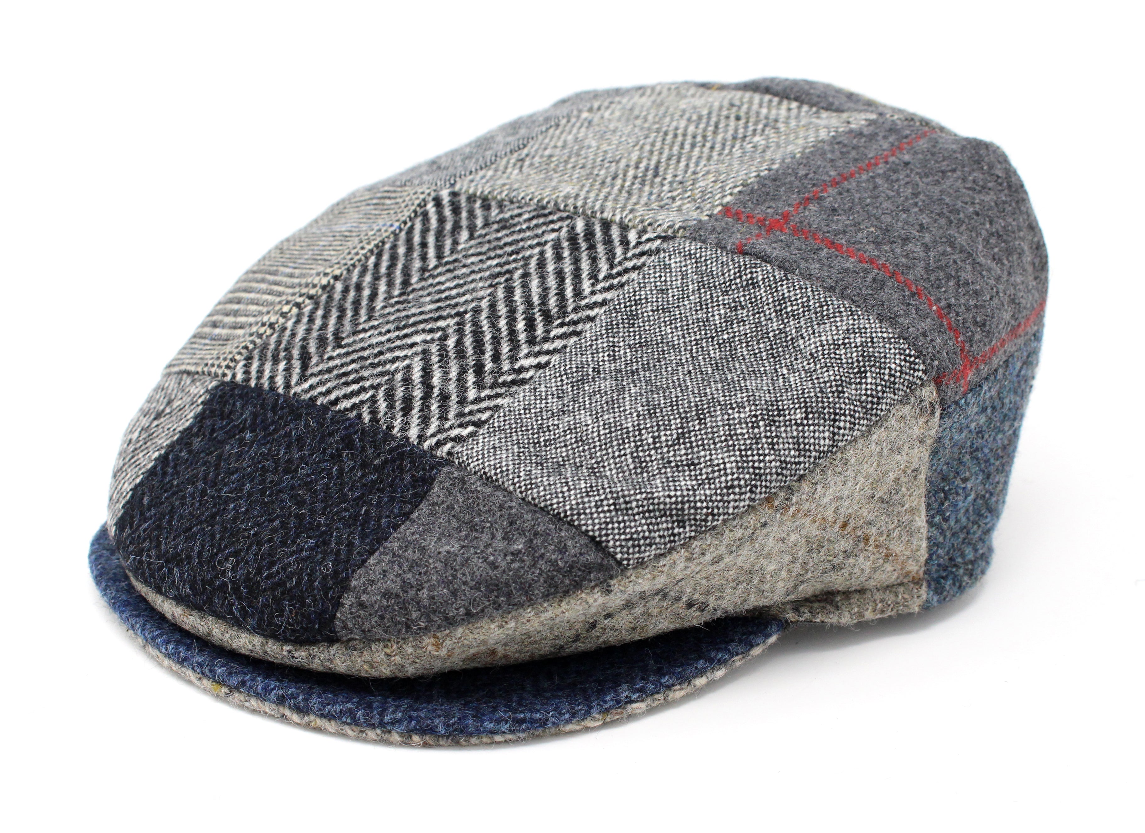 Hanna Hats Vintage Cap Patchwork Grey Blue Tweed