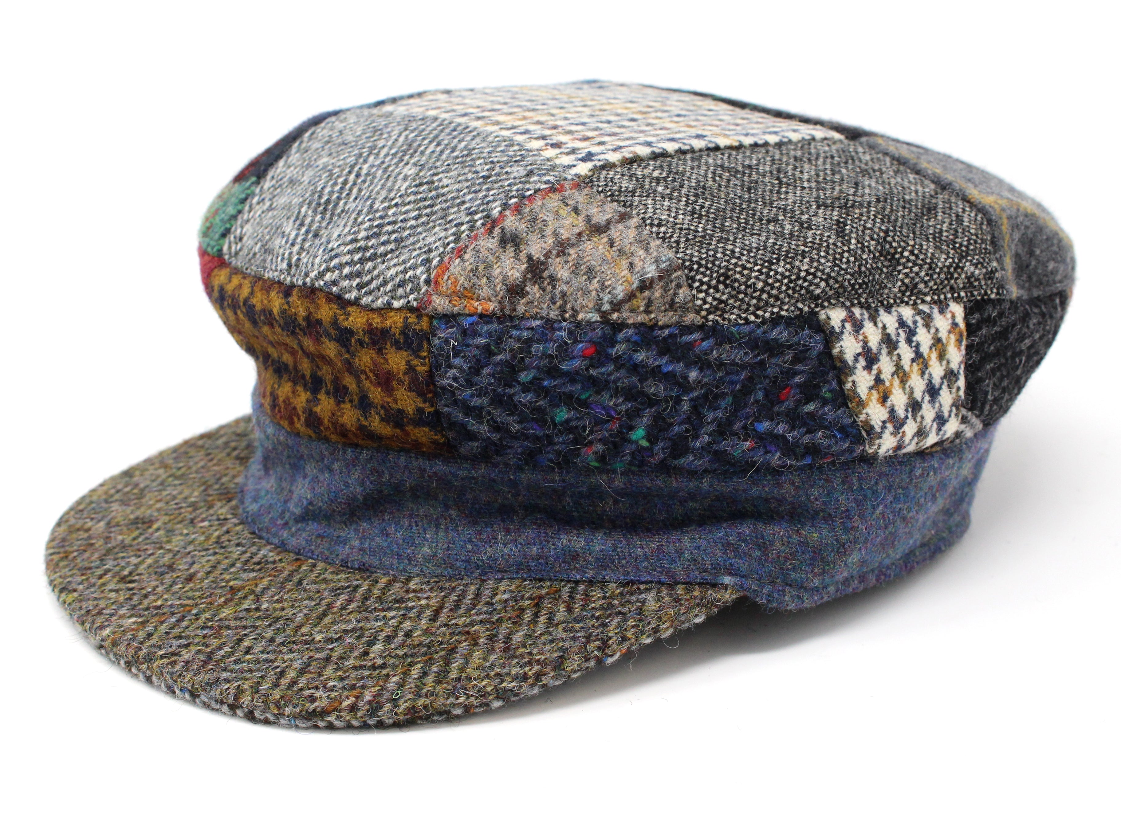 Hanna Hats Skipper Cap Patchwork Tweed with blue