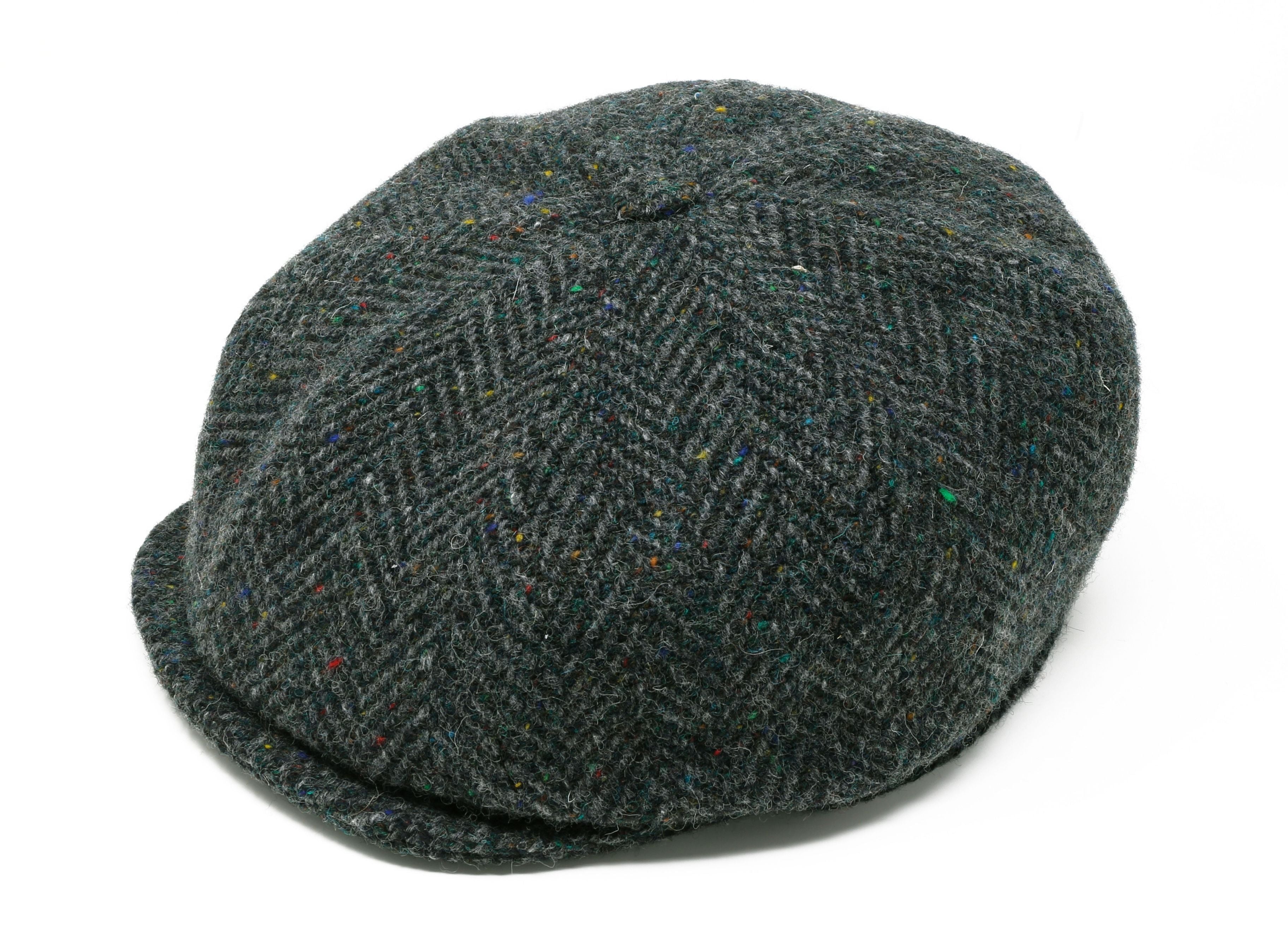 Connery Cap Irish Tweed Green and Grey Herringbone