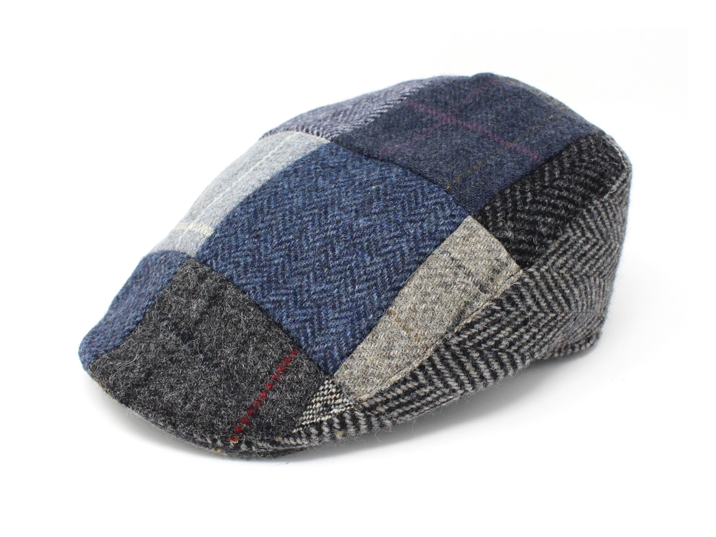 Hanna Hats Donegal Touring Cap Patchwork Grey Blue Tweed