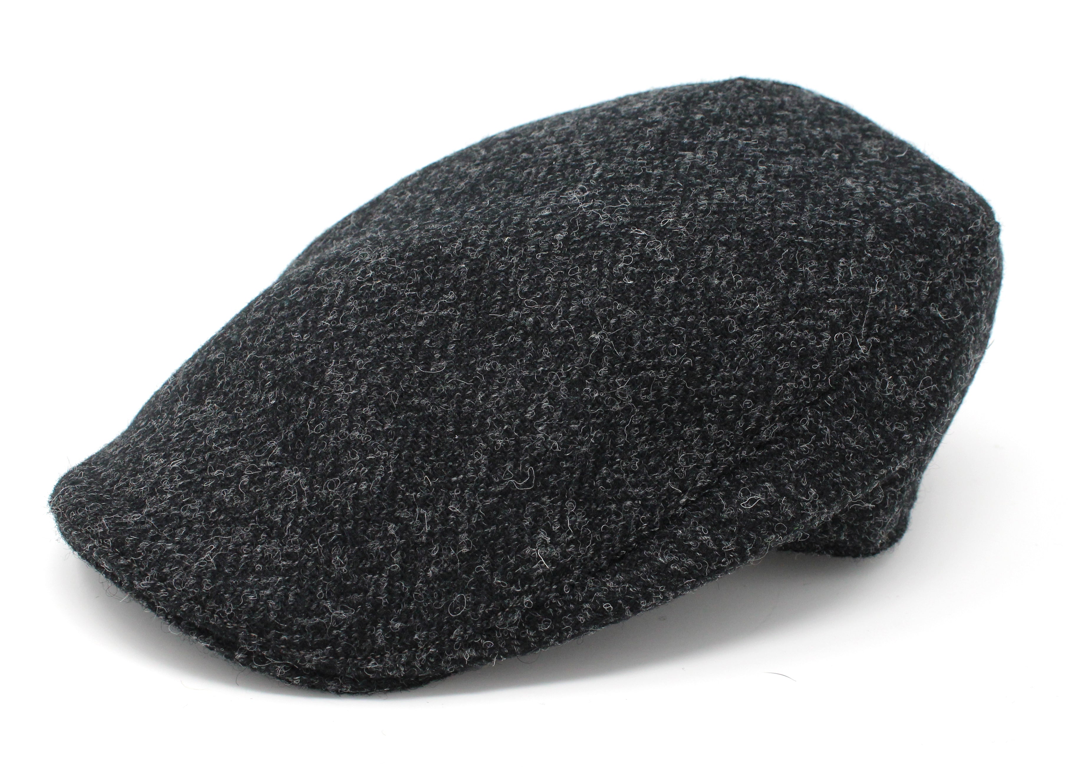 Hanna Hats Donegal Touring Cap Tweed Black & Charcoal Herringbone Harris Scottish Tweed
