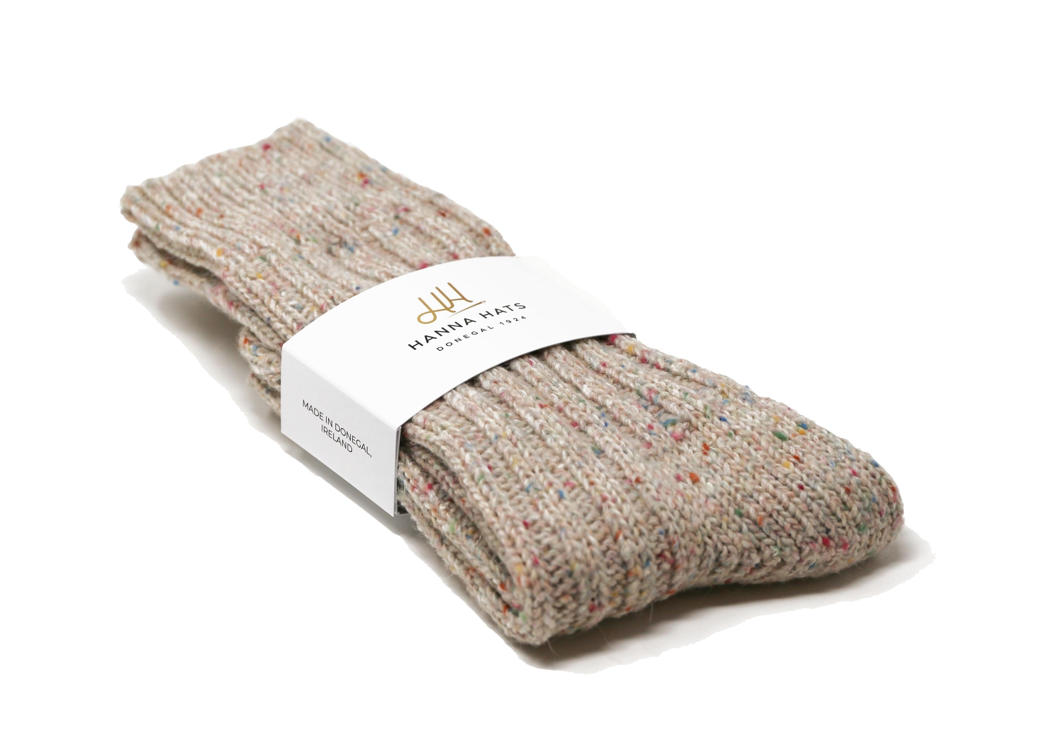 Donegal Socks Oyster with Pastel Flecks Heavy Wool Socks Made in Ireland
