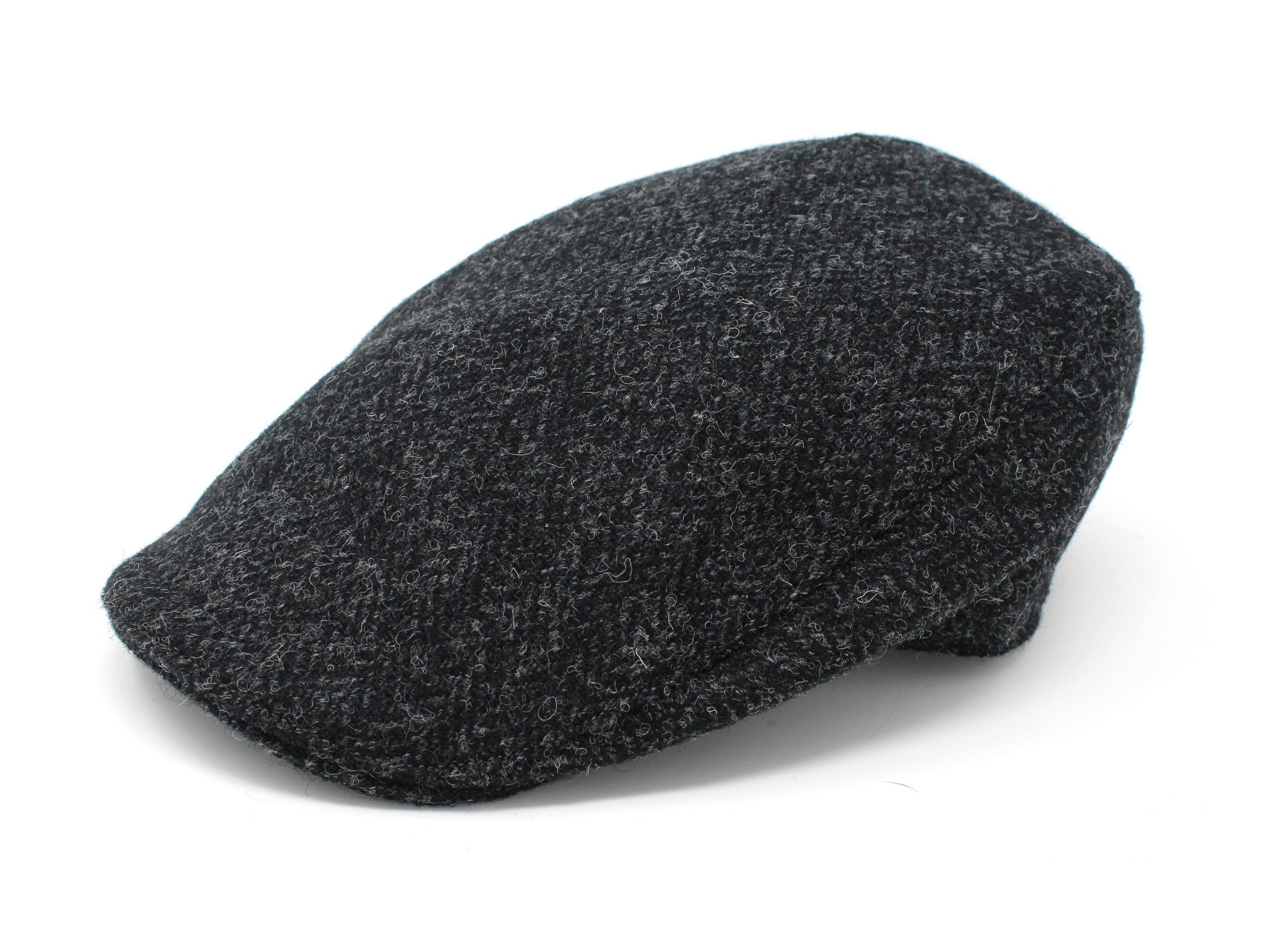 Hanna Hats Donegal Touring Cap Tweed Black & Charcoal Herringbone Harris Scottish Tweed