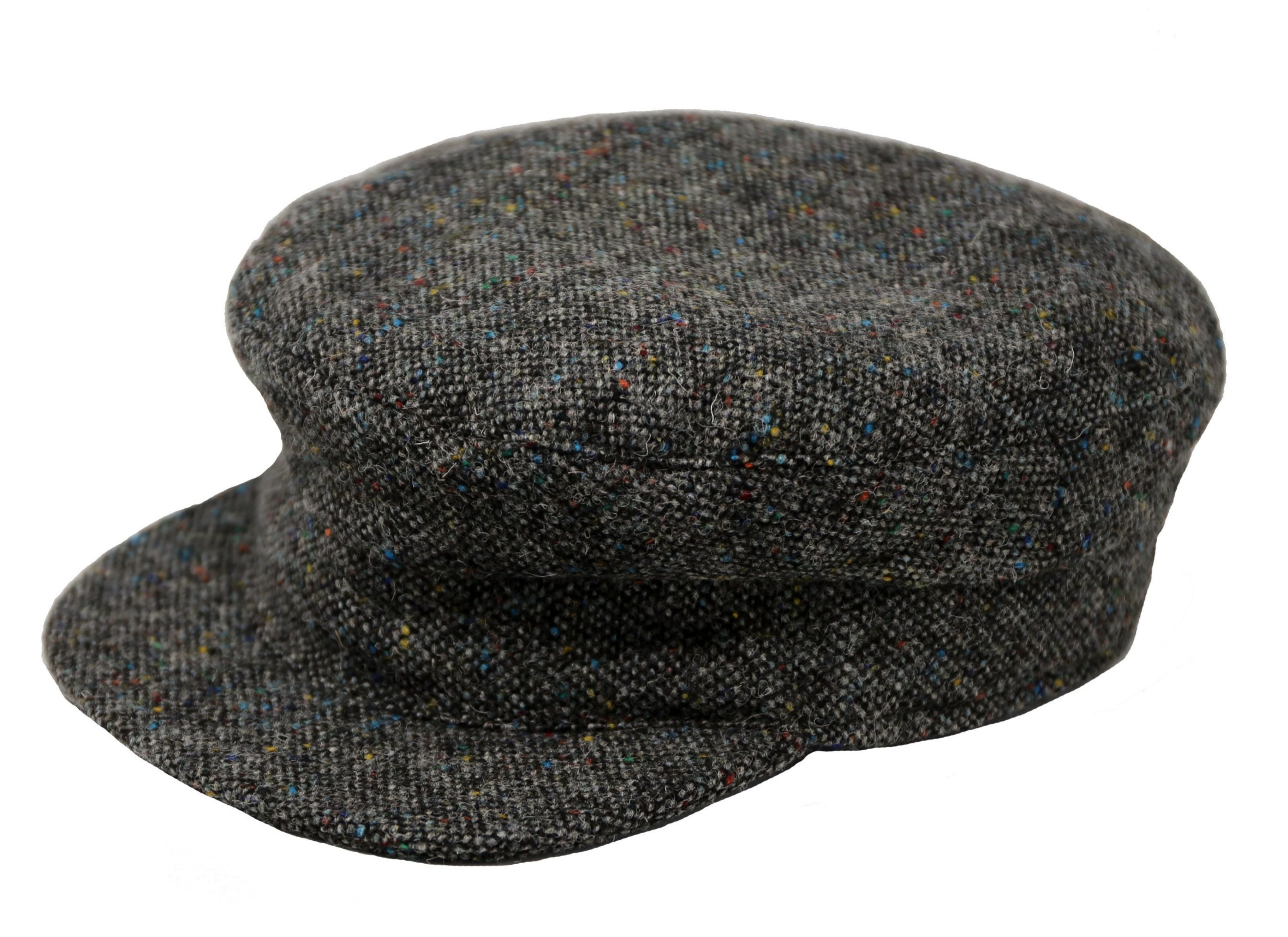Hanna Hats Skipper Cap Scottish Harris Tweed Charcoal Salt & Pepper