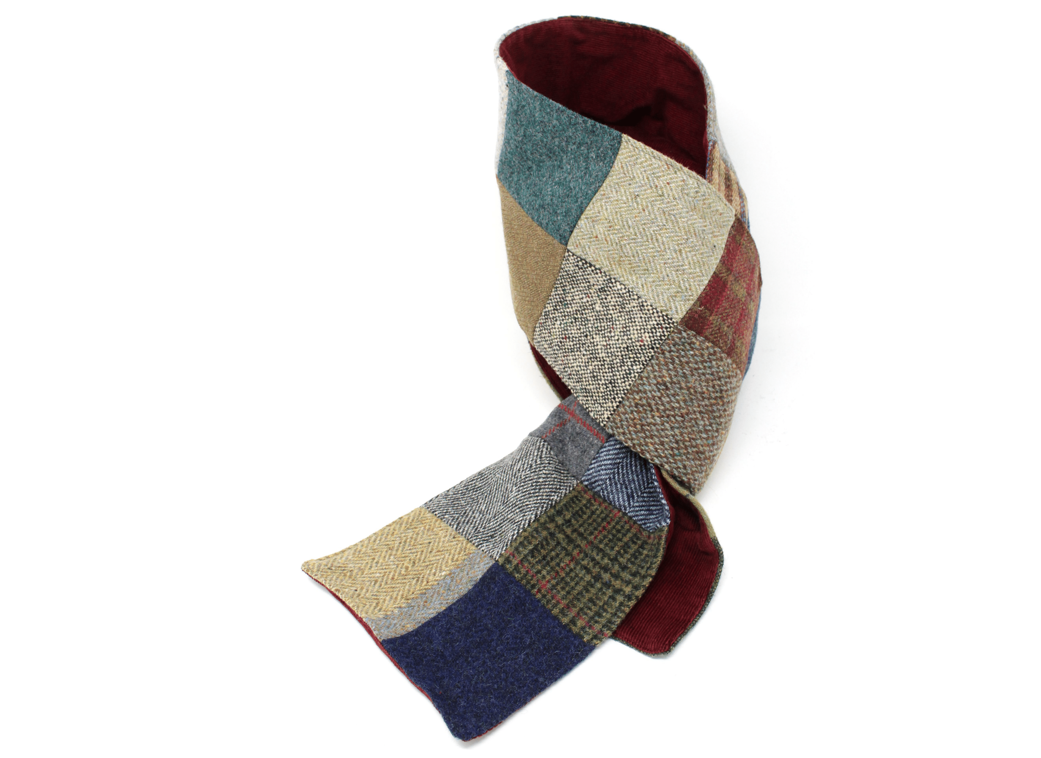 wine Scarf Patchwork Tweed / Corduroy