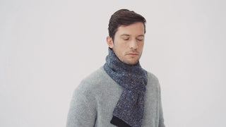 Scarf Tweed_Cord- Donegal Tweed - Grey & Navy Salt & Pepper with Colourful Flecks with Navy Cord