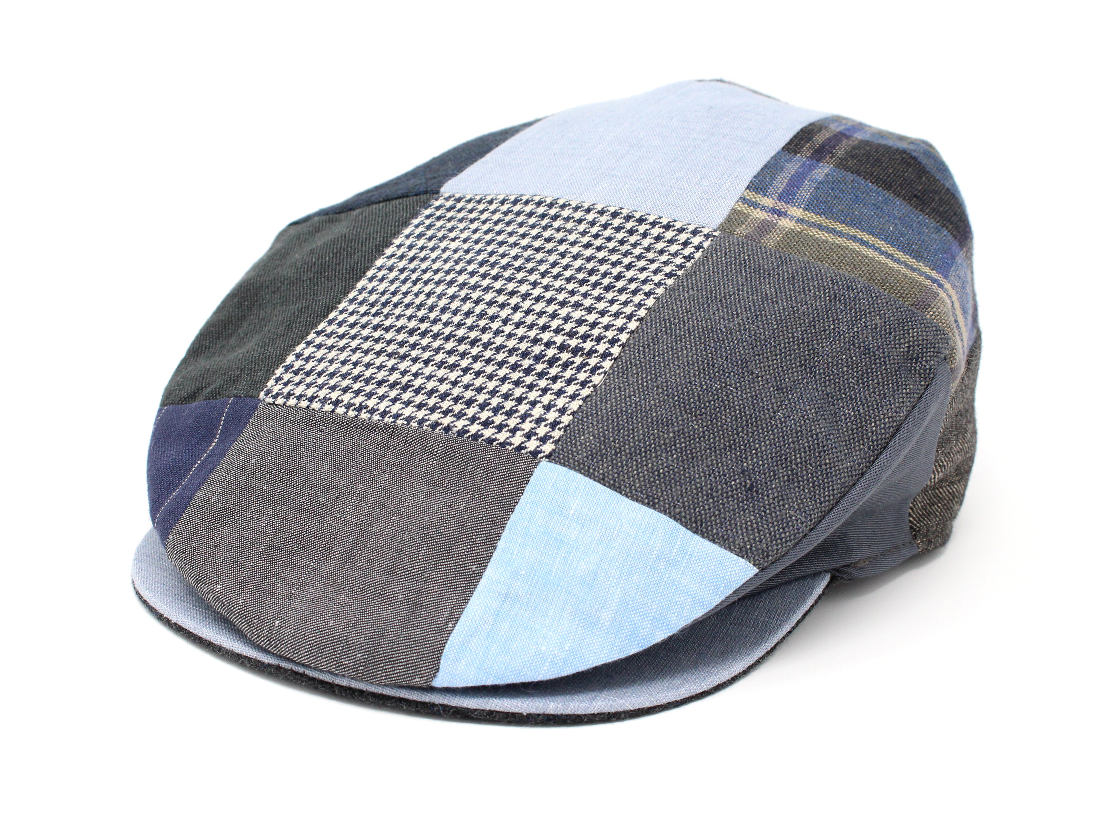 Hanna Hats Vintage Cap Patchwork Grey Blue Linen