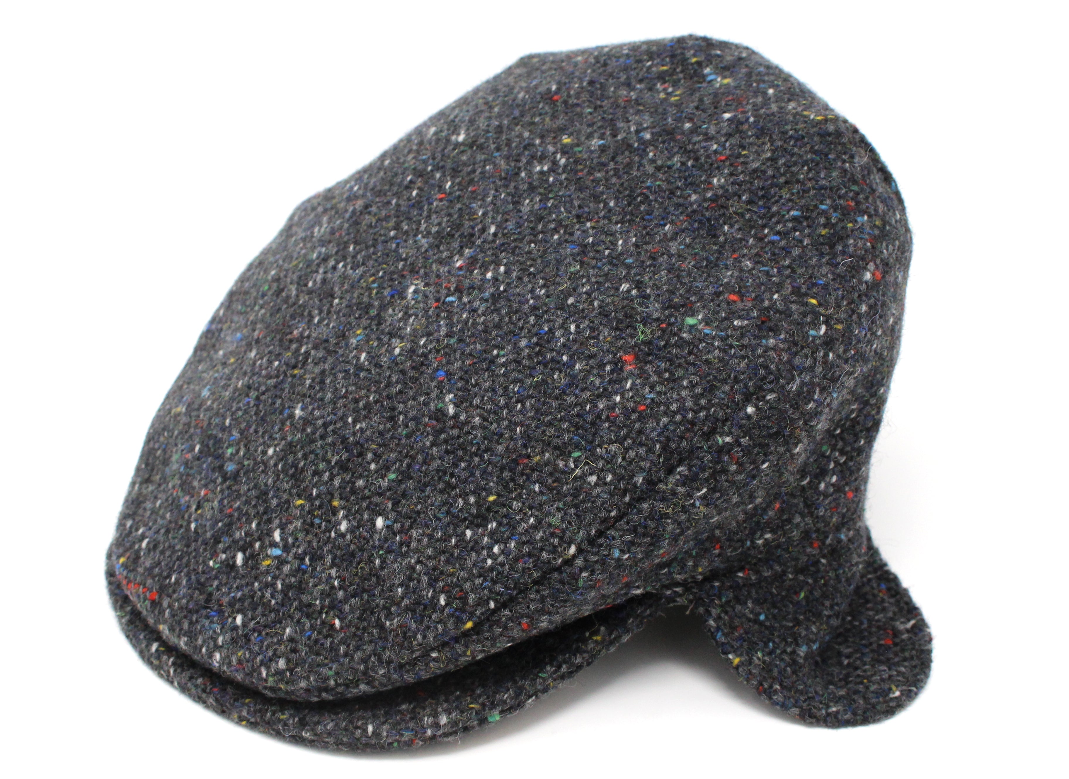 Hanna Hats Vintage Flat Cap with ear flaps Irish Tweed Dark Grey Charcoal Fleck Salt & Pepper