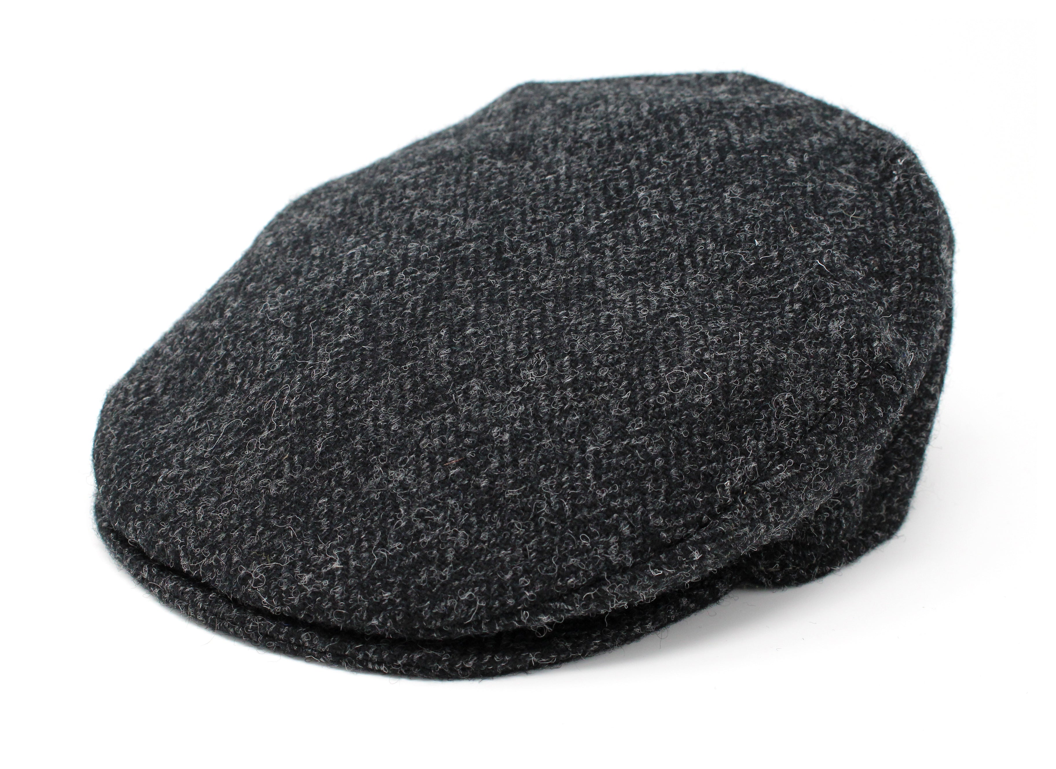 Hanna Hats Vintage Cap Tweed - Black & Charcoal Herringbone - Harris Scottish Tweed