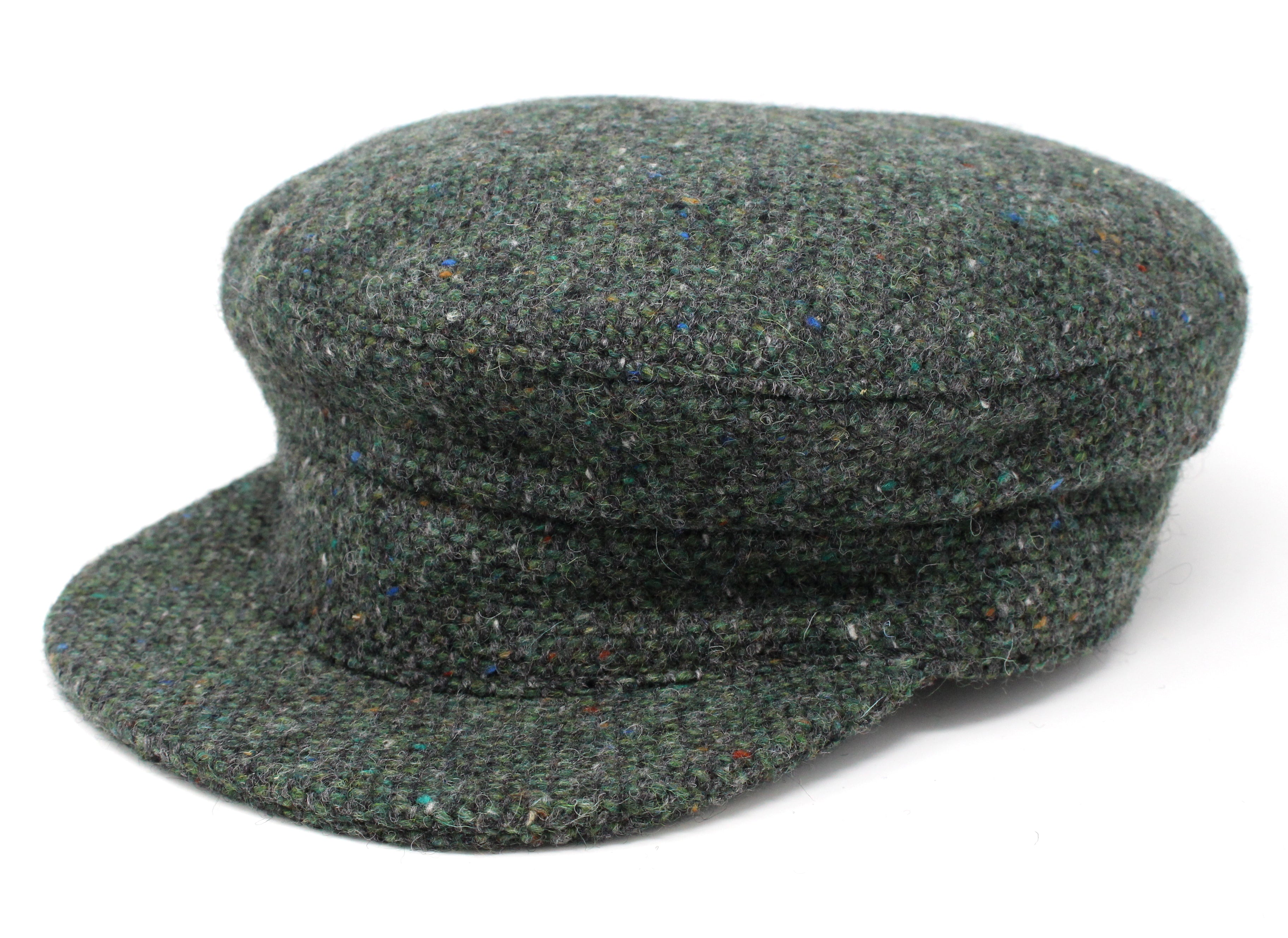 Hanna Hats Skipper Cap Irish Tweed - Dark Green Fleck Salt & Pepper