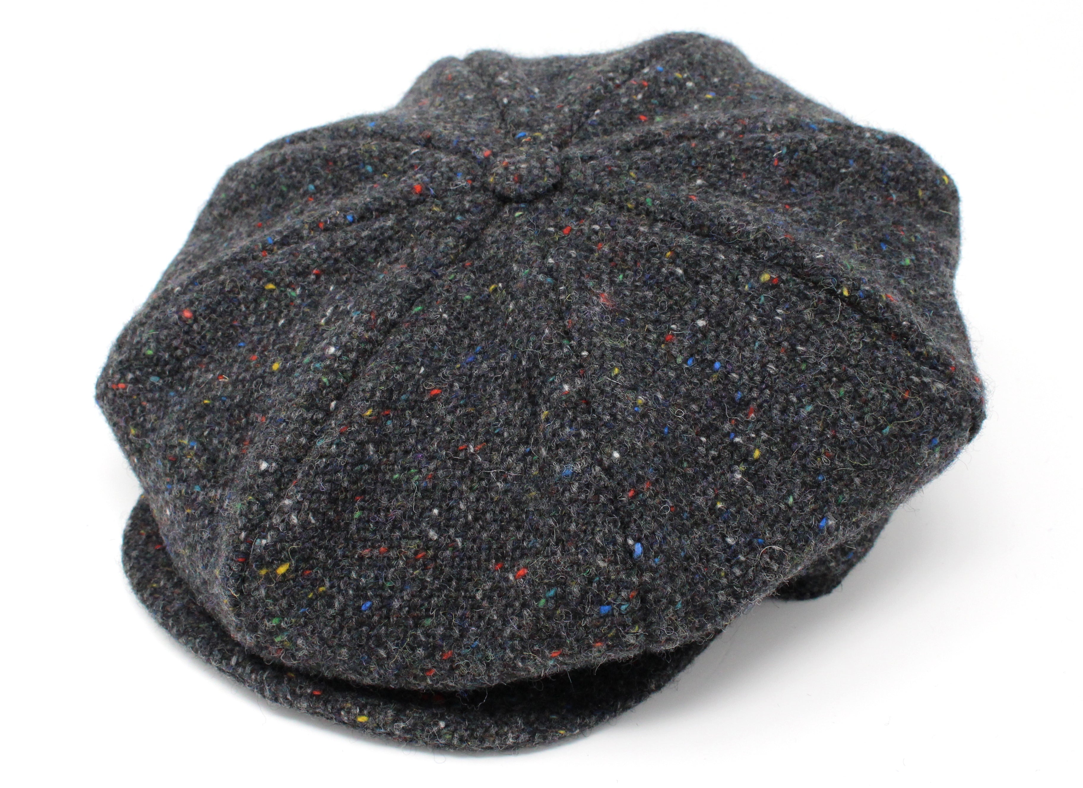 Hanna Hats Eight Piece Cap Tweed Dark Grey Charcoal Fleck Salt & Pepper