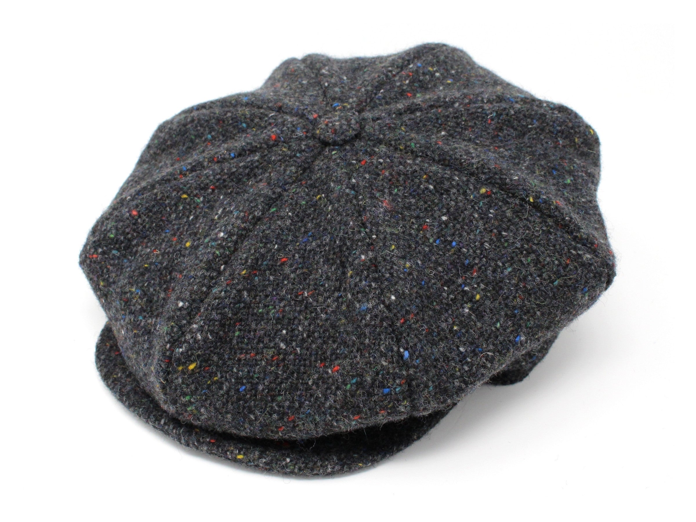 Hanna Hats Eight Piece Cap Tweed Dark Grey Charcoal Fleck Salt & Pepper