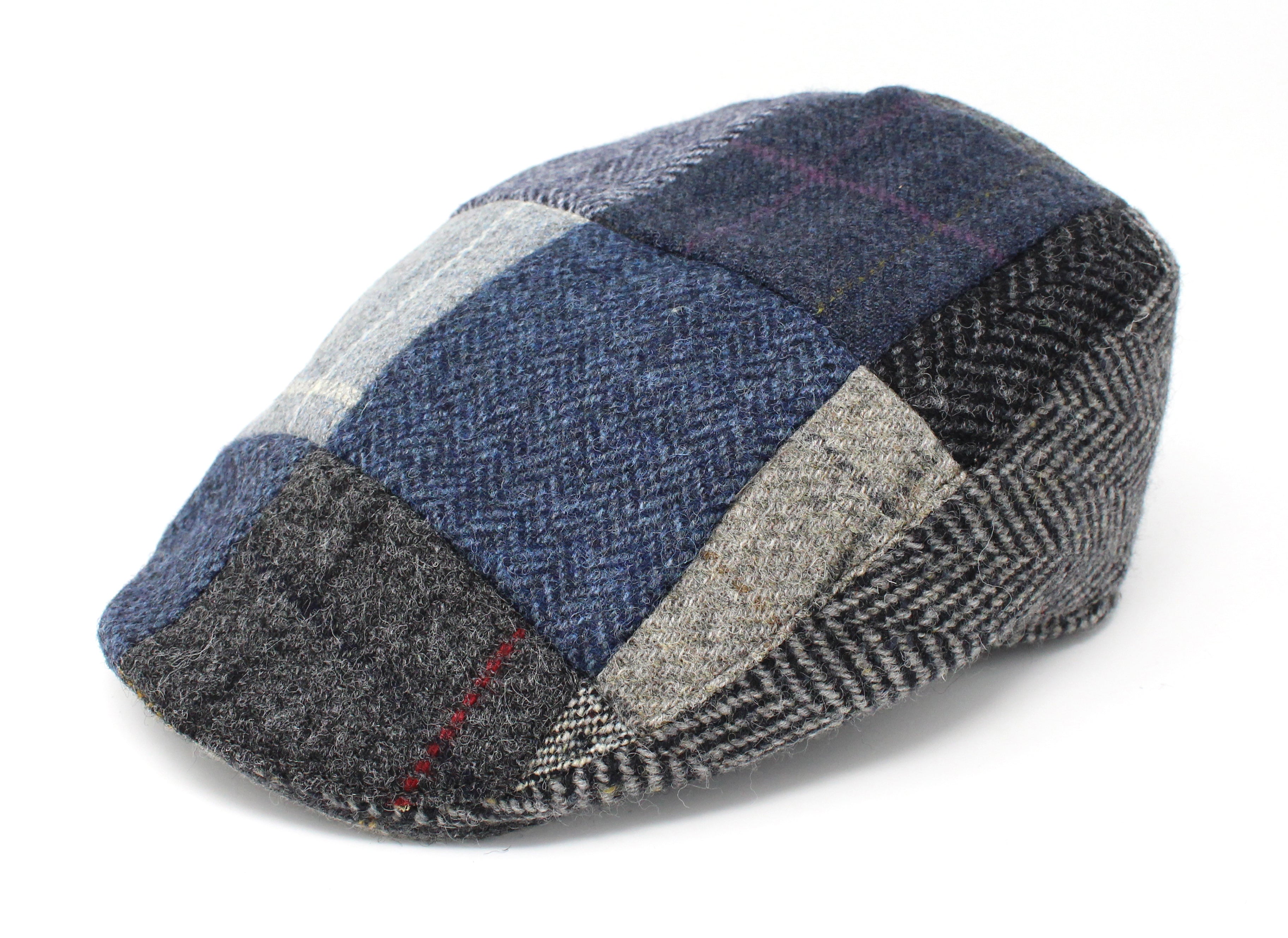 Hanna Hats Donegal Touring Cap Patchwork Grey Blue Tweed