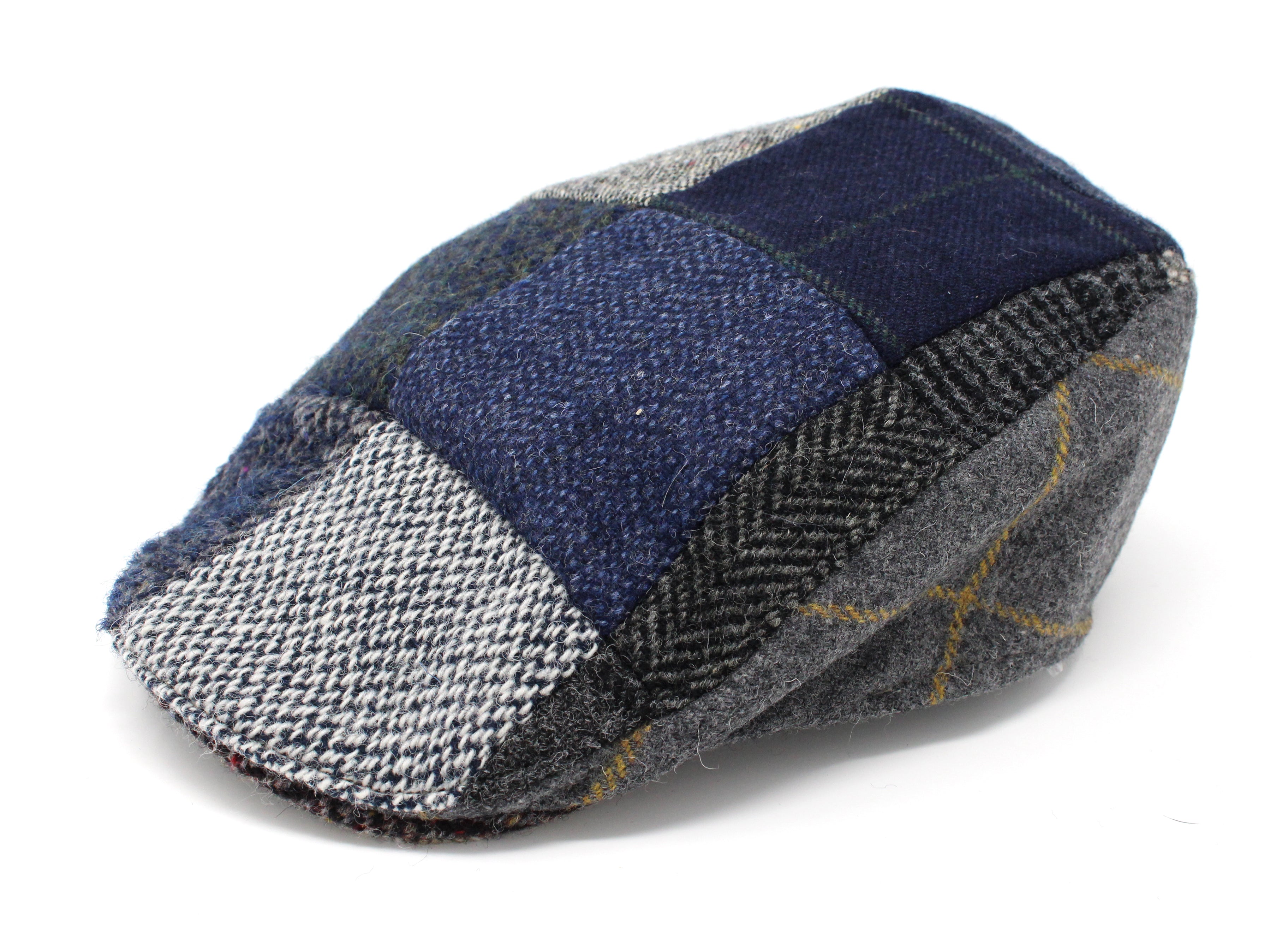 Hanna Hats Donegal Touring Cap Patchwork Grey Blue Tweed