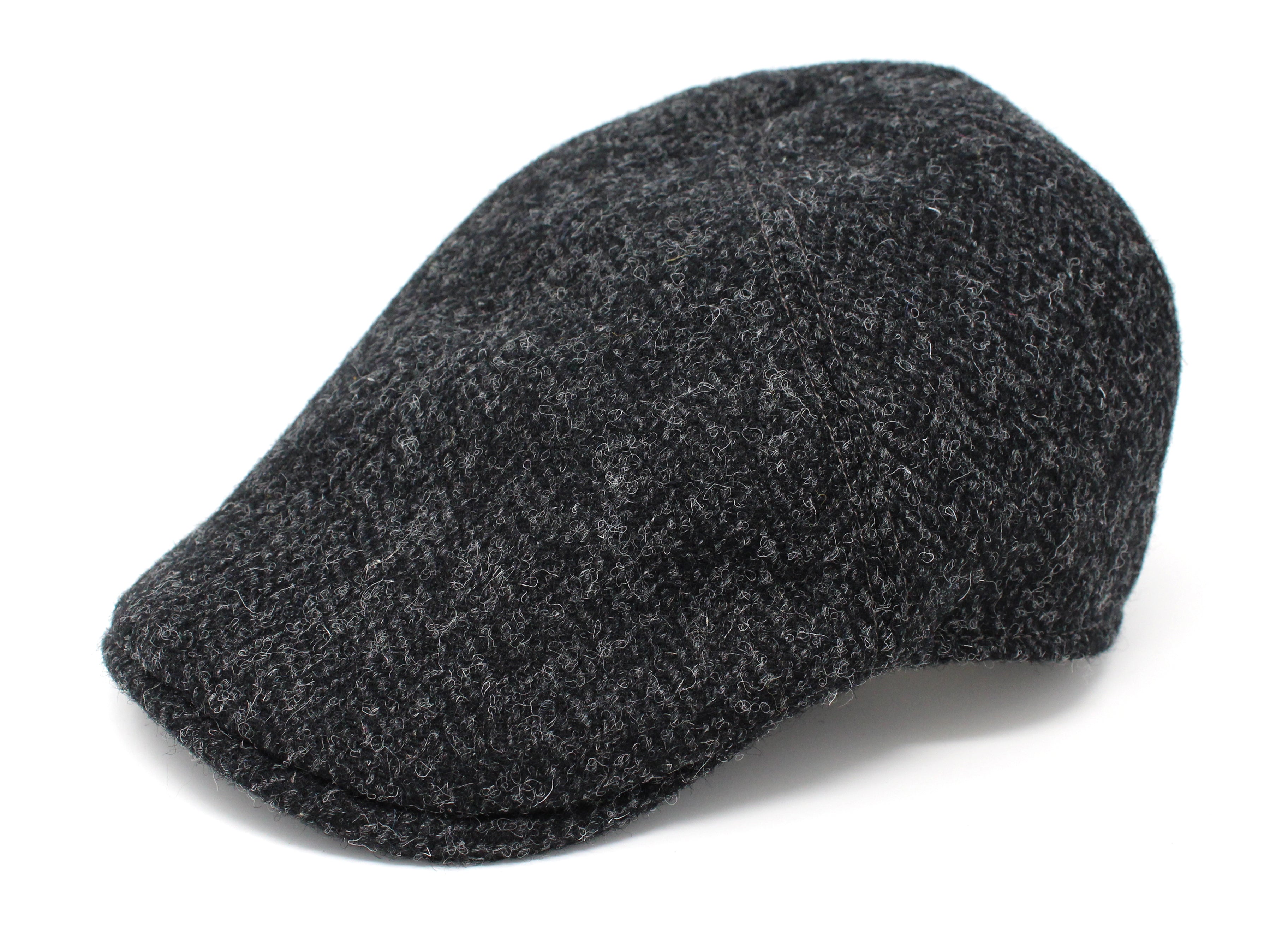 Hanna Hats Erin Cap Tweed - Black and Charcoal Herringbone - Harris Scottish Tweed