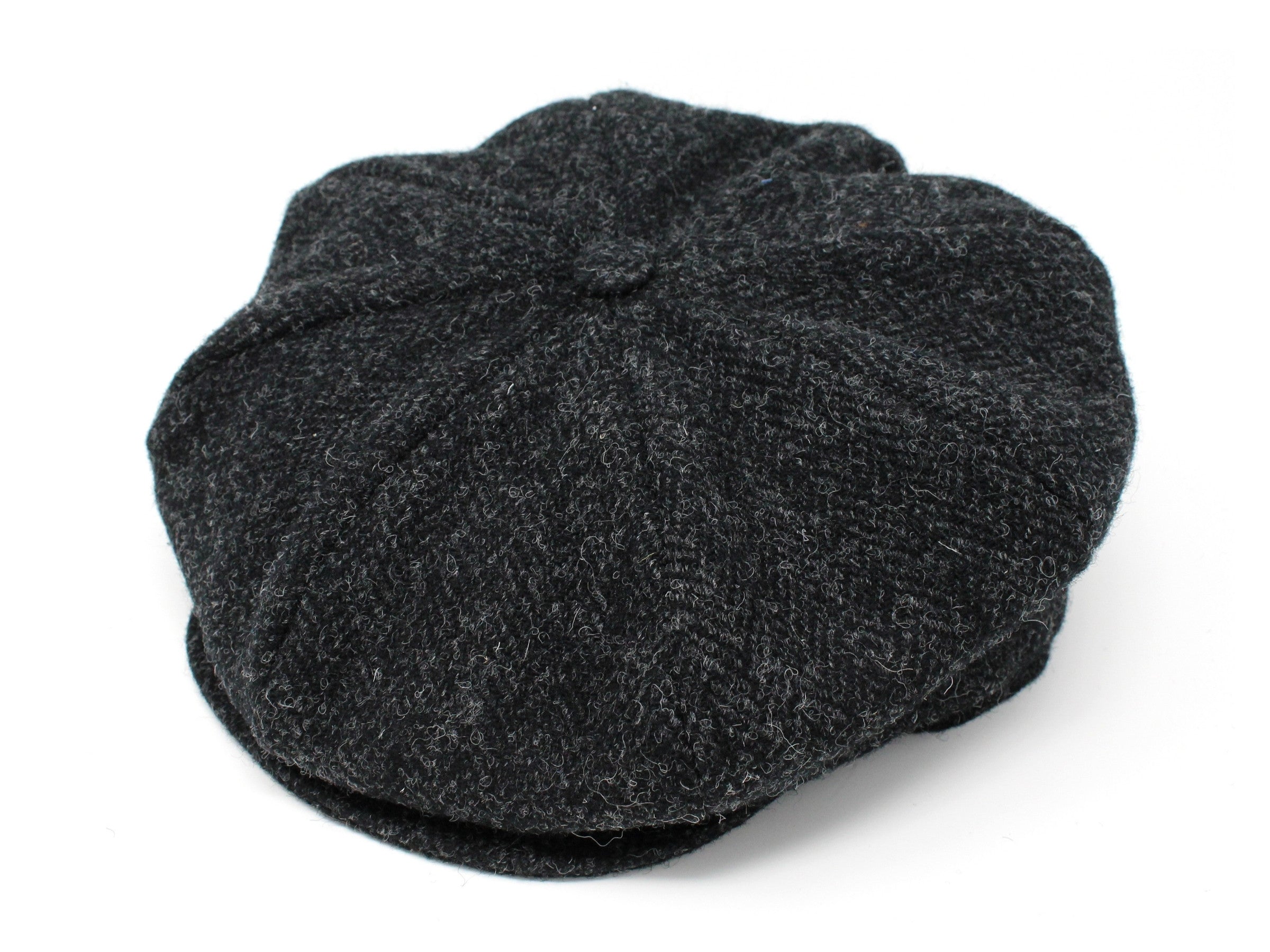 Hanna Hats Eight Piece Cap Tweed Black & Charcoal Herringbone Harris Scottish Tweed