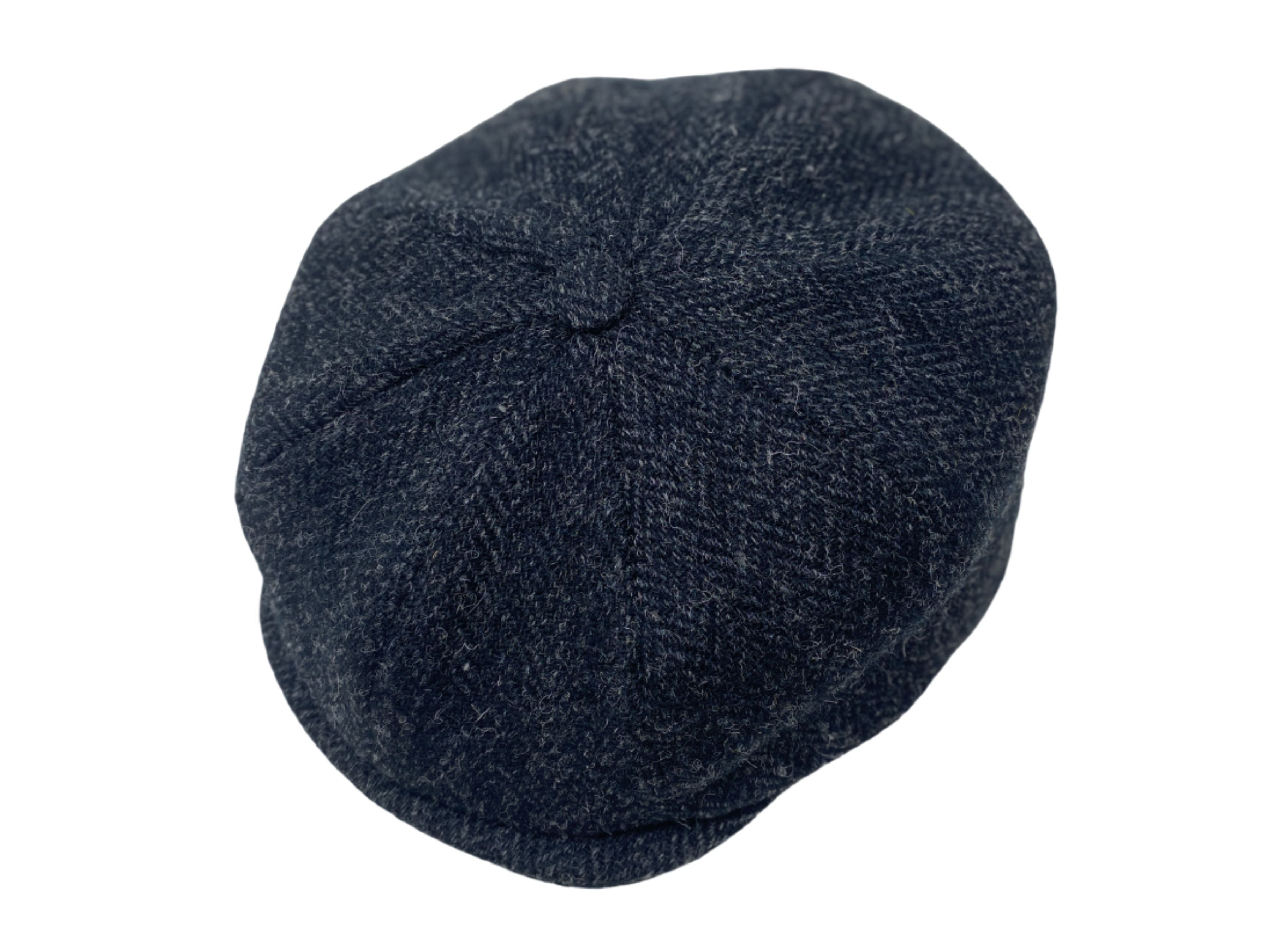 Hanna Hats Connery Cap Harris Scottish Tweed Black & Charcoal Herringbone