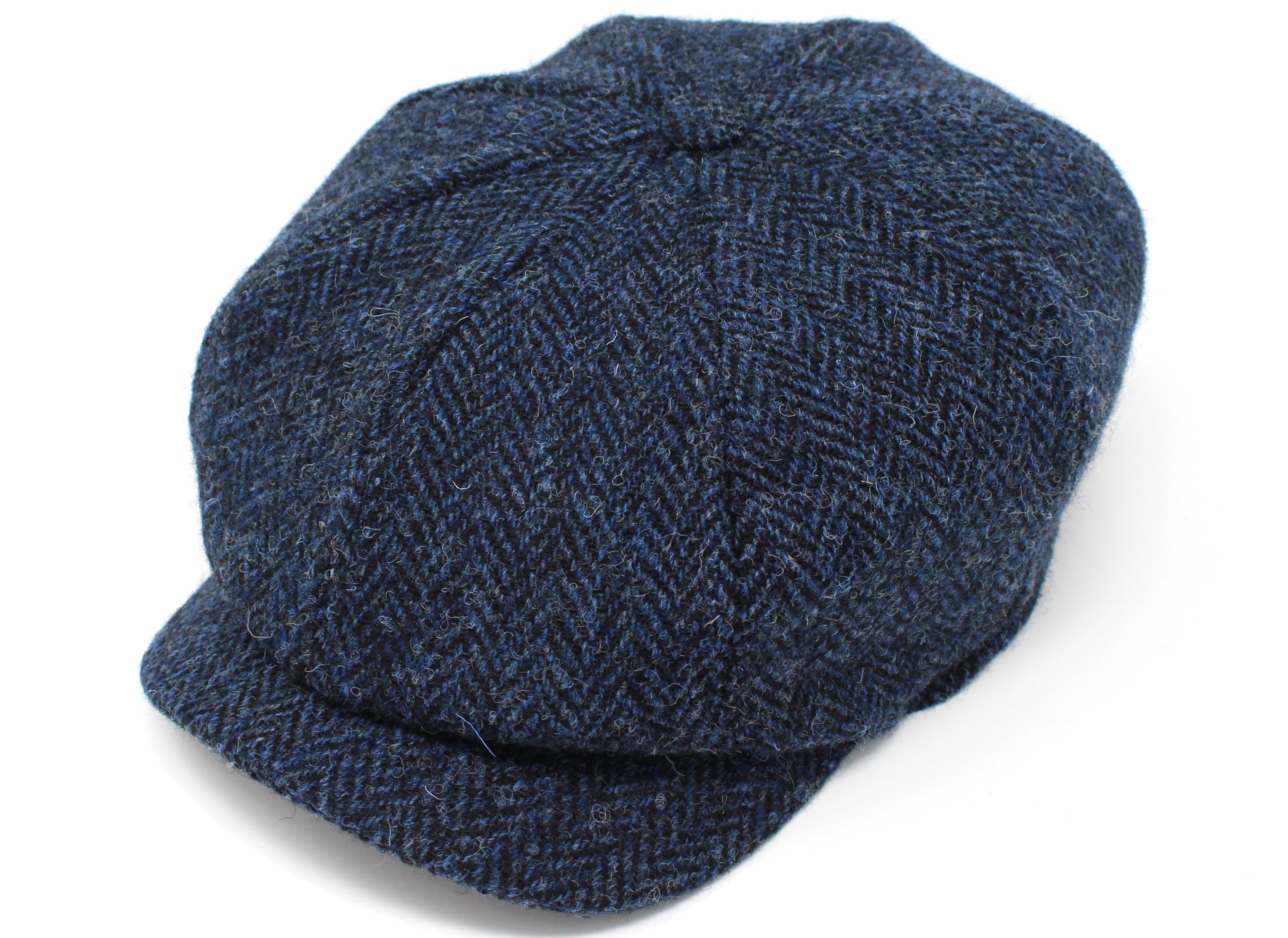 Hanna Hats JP Cap Tweed Classic Blue & Black Herringbone Harris Scottish Tweed