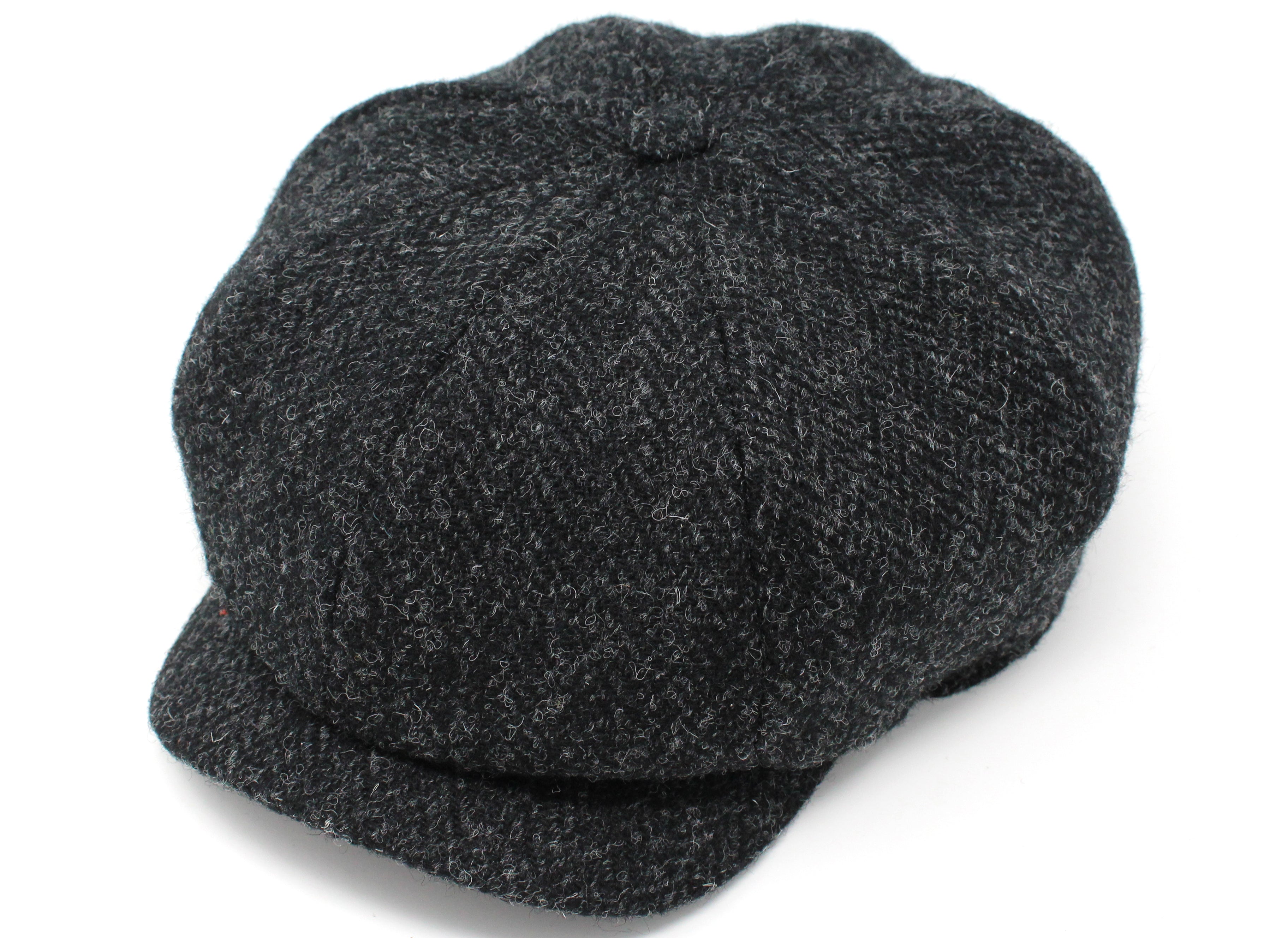 Hanna Hats JP Cap Tweed Black & Charcoal Herringbone Harris Scottish Tweed