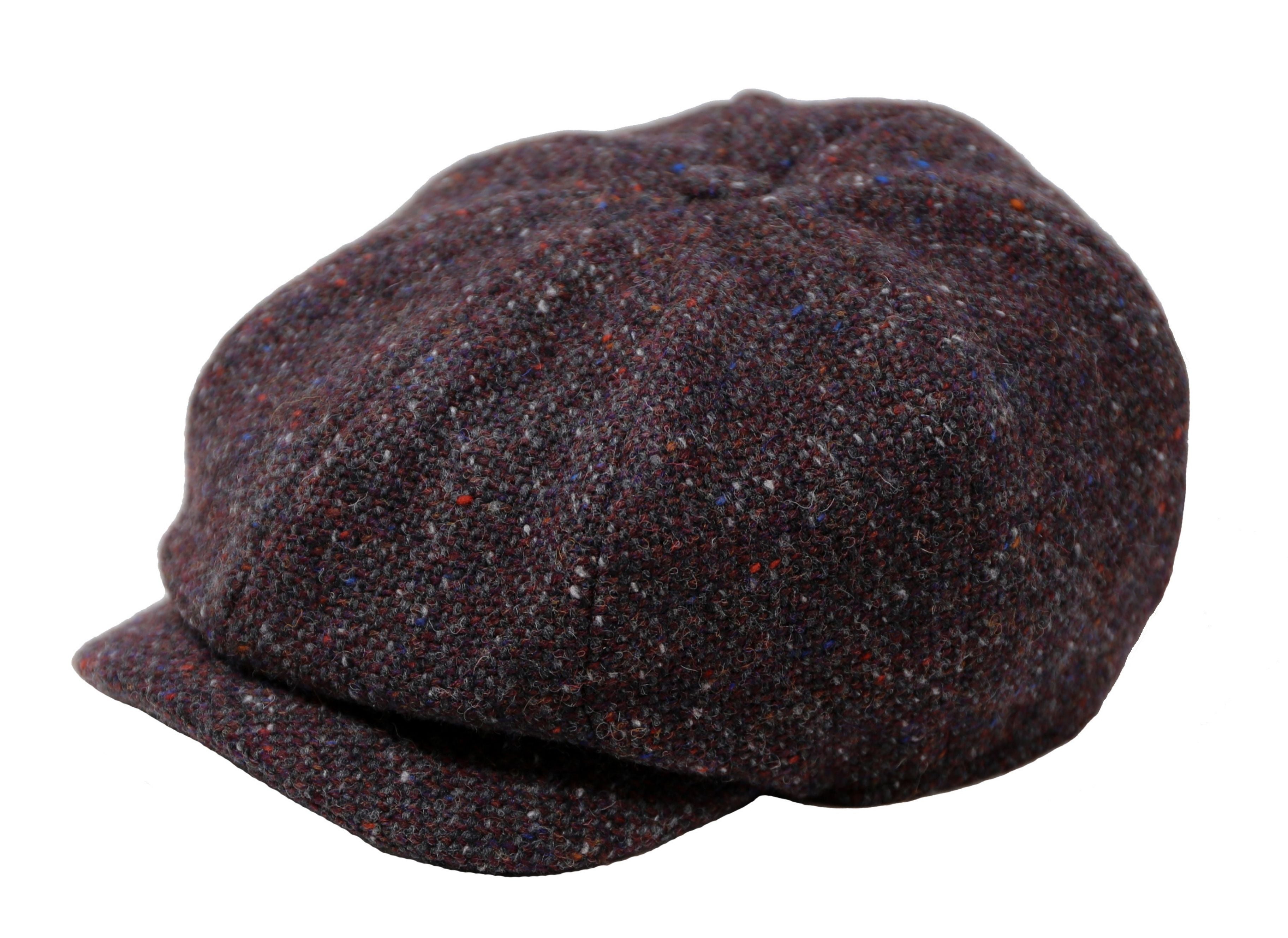 Hanna Hats JP Cap Irish Tweed Maroon & Charcoal Salt & Pepper