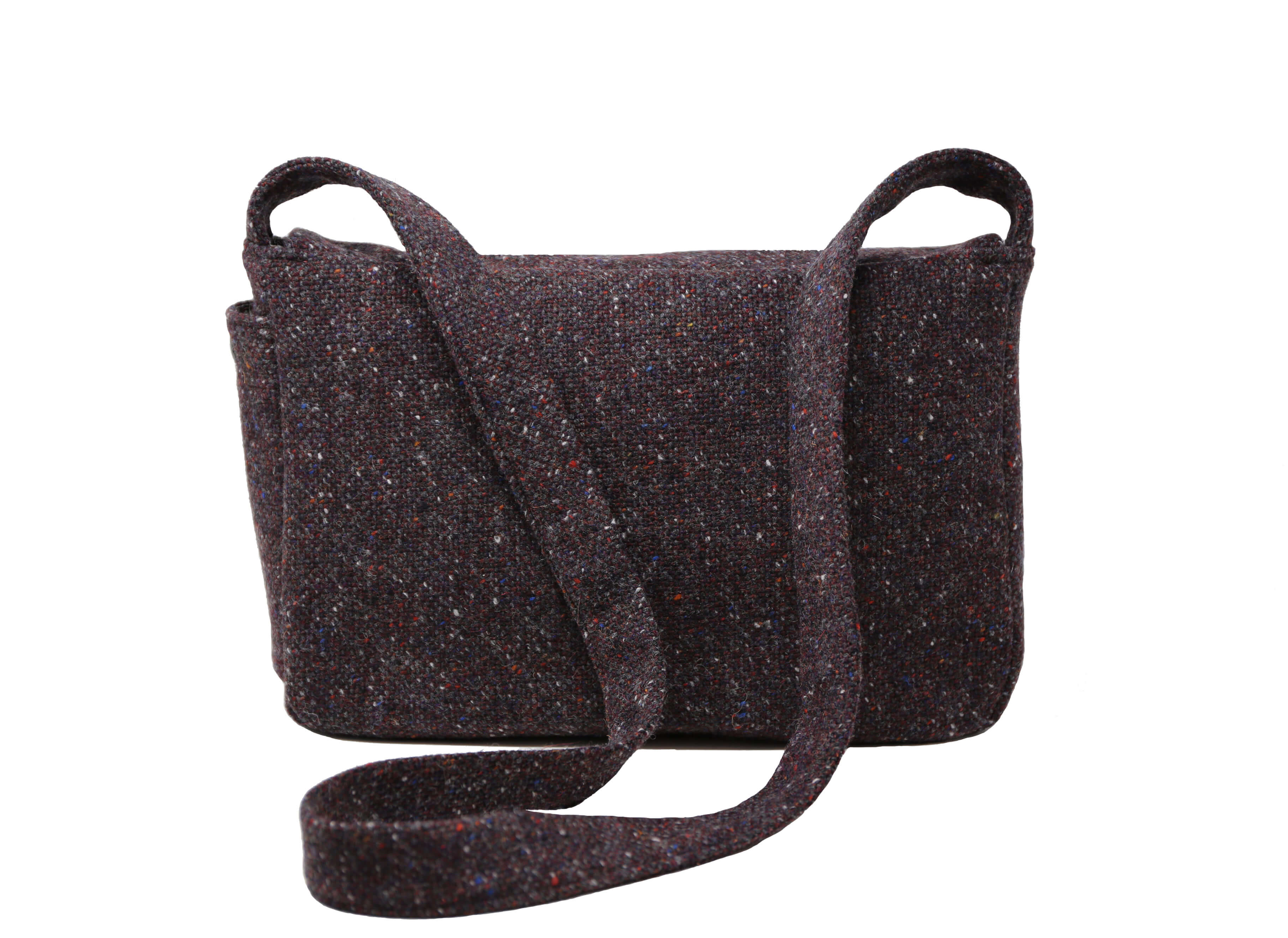 Satchel Bag Irish Tweed Maroon & Charcoal Salt & Pepper Rear View