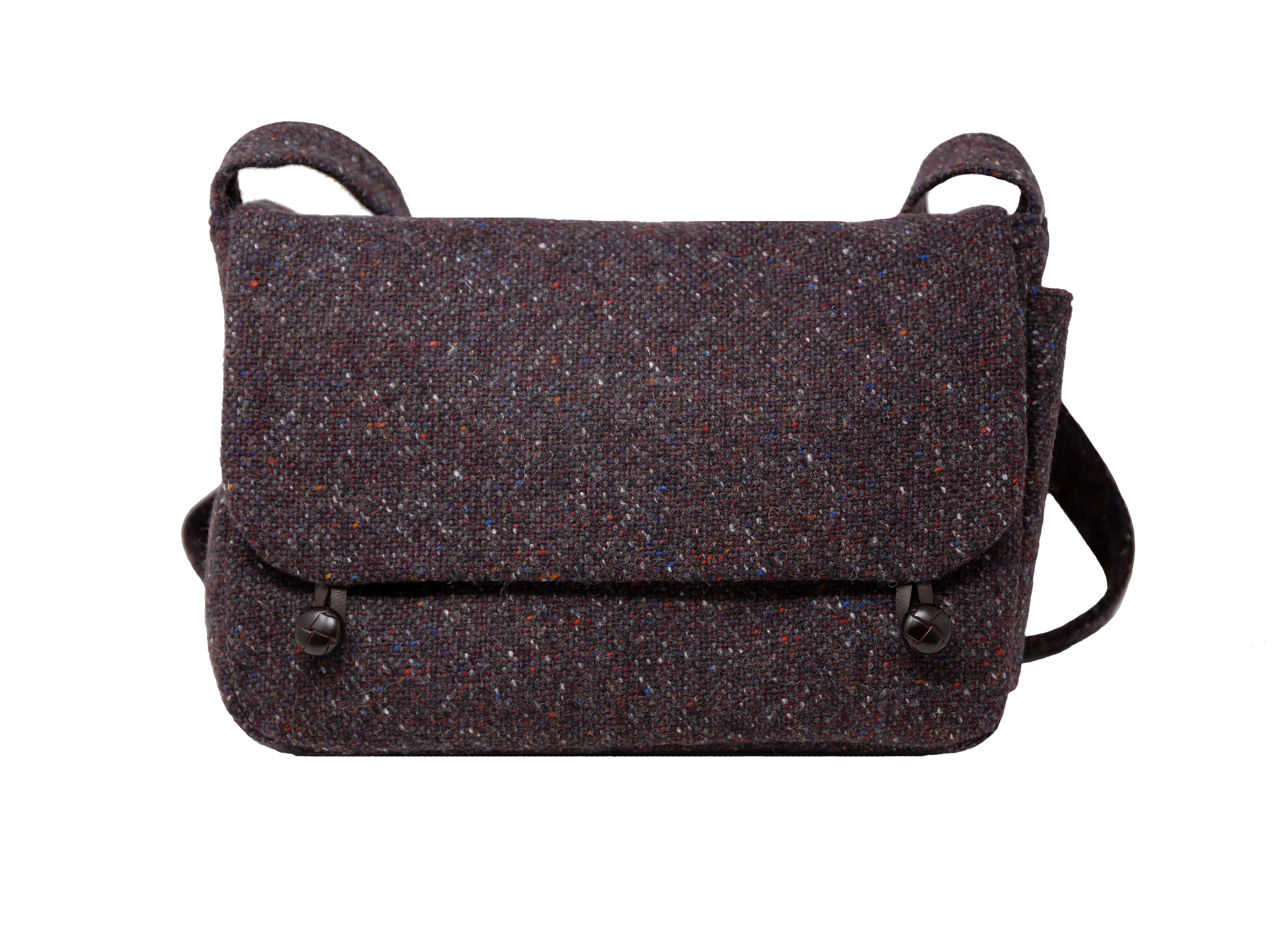 Satchel Bag Irish Tweed Maroon & Charcoal Salt & Pepper