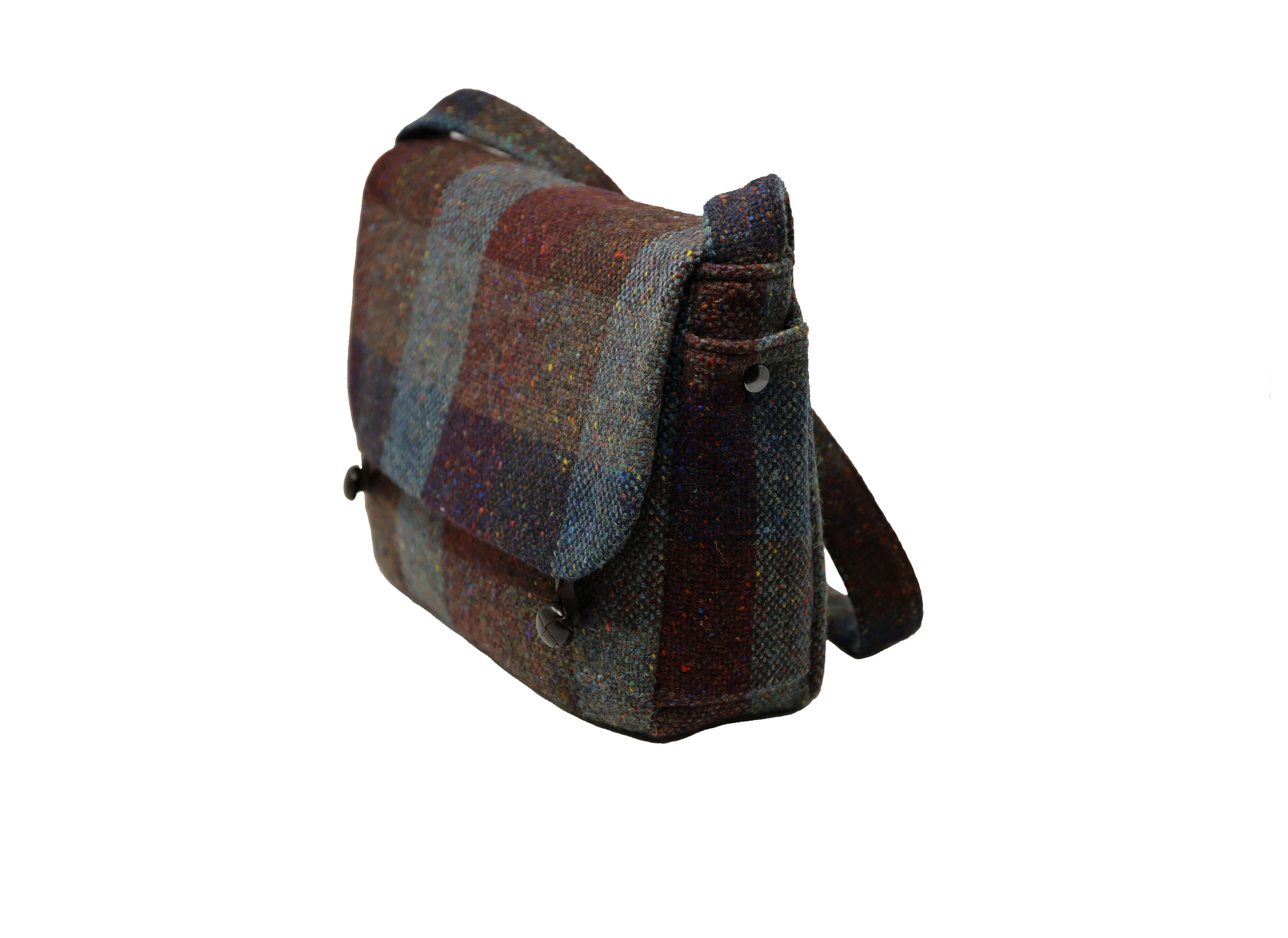 Satchel Bag Irish Tweed Autumnal Woven Patchwork Salt & Pepper Side View