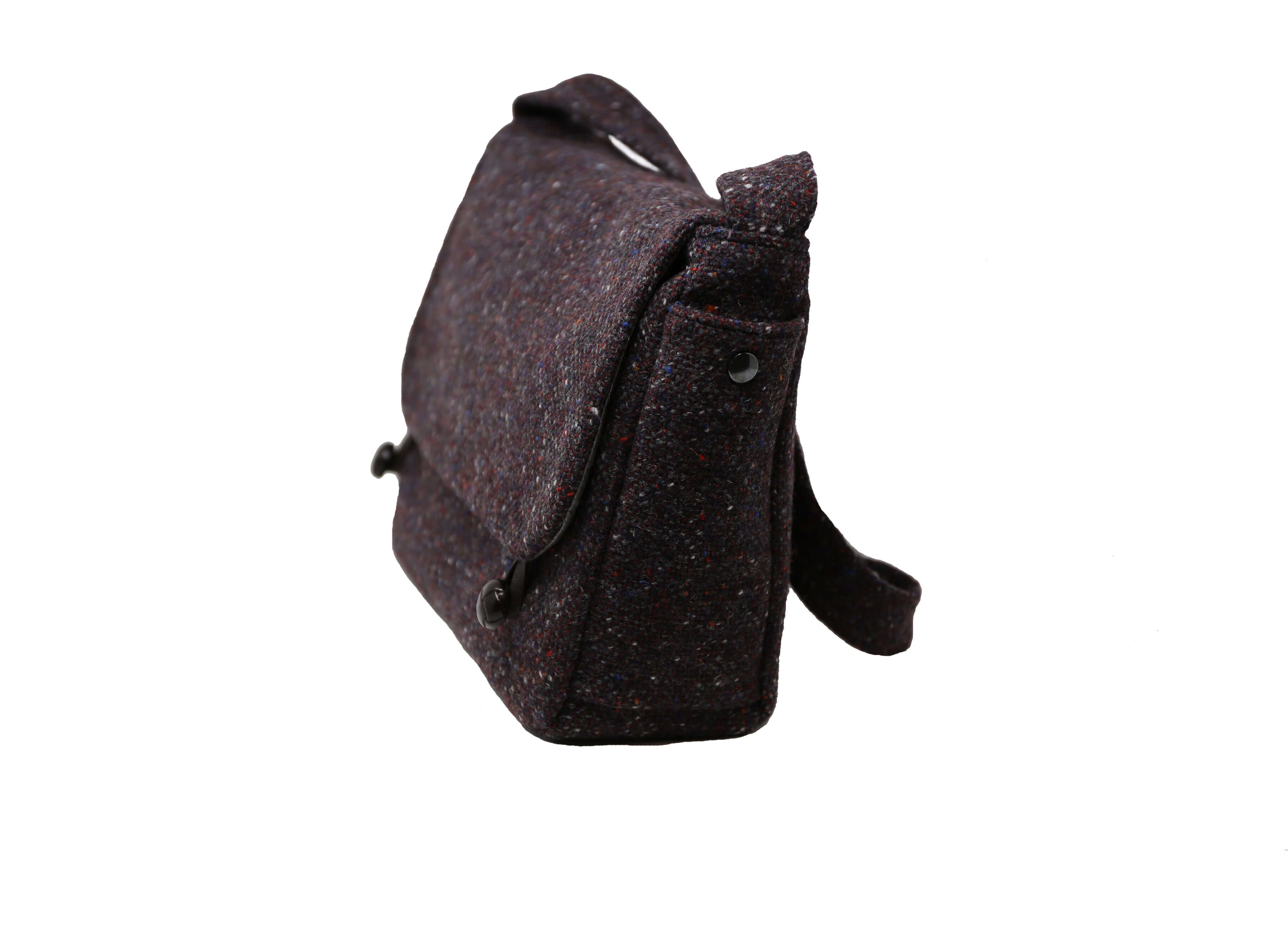 Satchel Bag Irish Tweed Maroon & Charcoal Salt & Pepper Side View