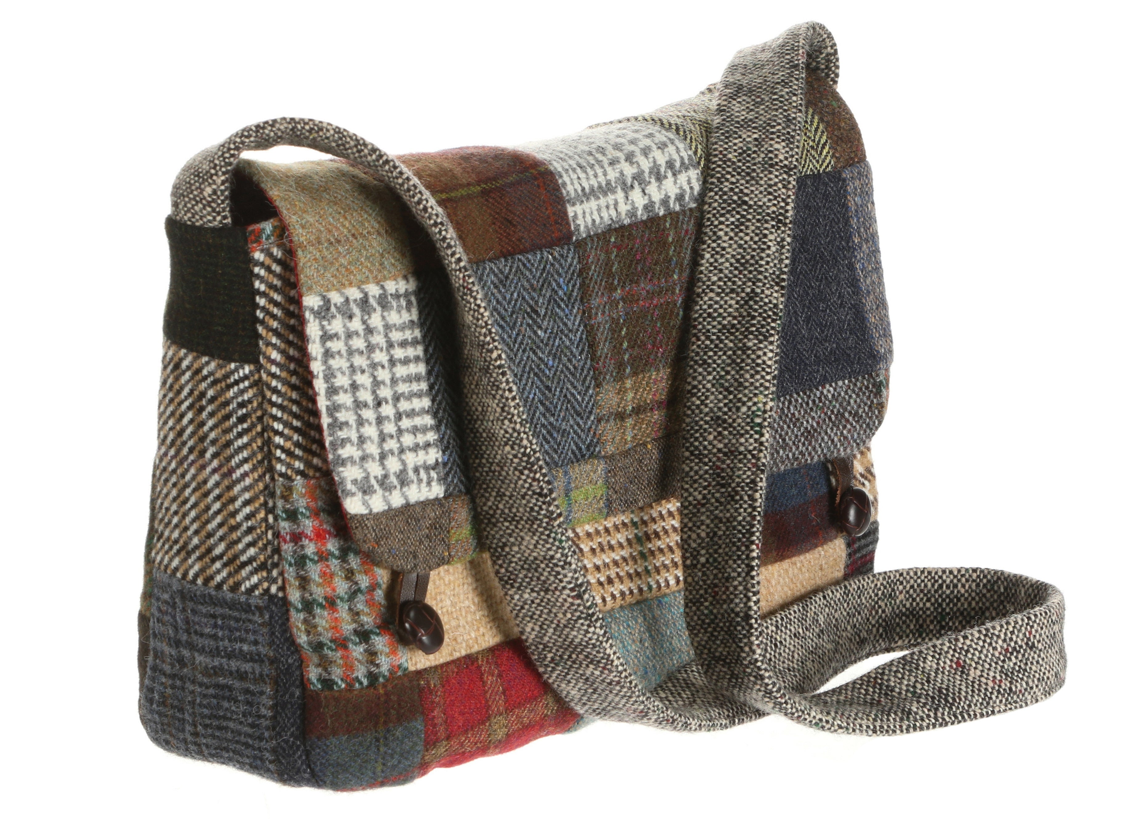 Hanna Hats Satchel Bag Patchwork Tweed Side View