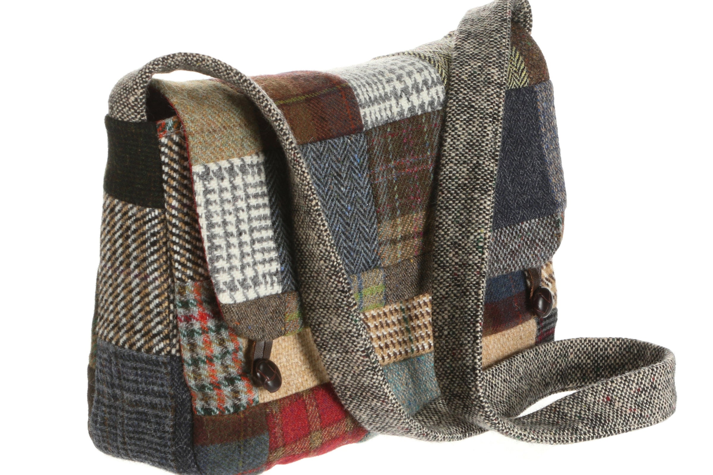 Hanna Hats Satchel Bag Patchwork Tweed Side View
