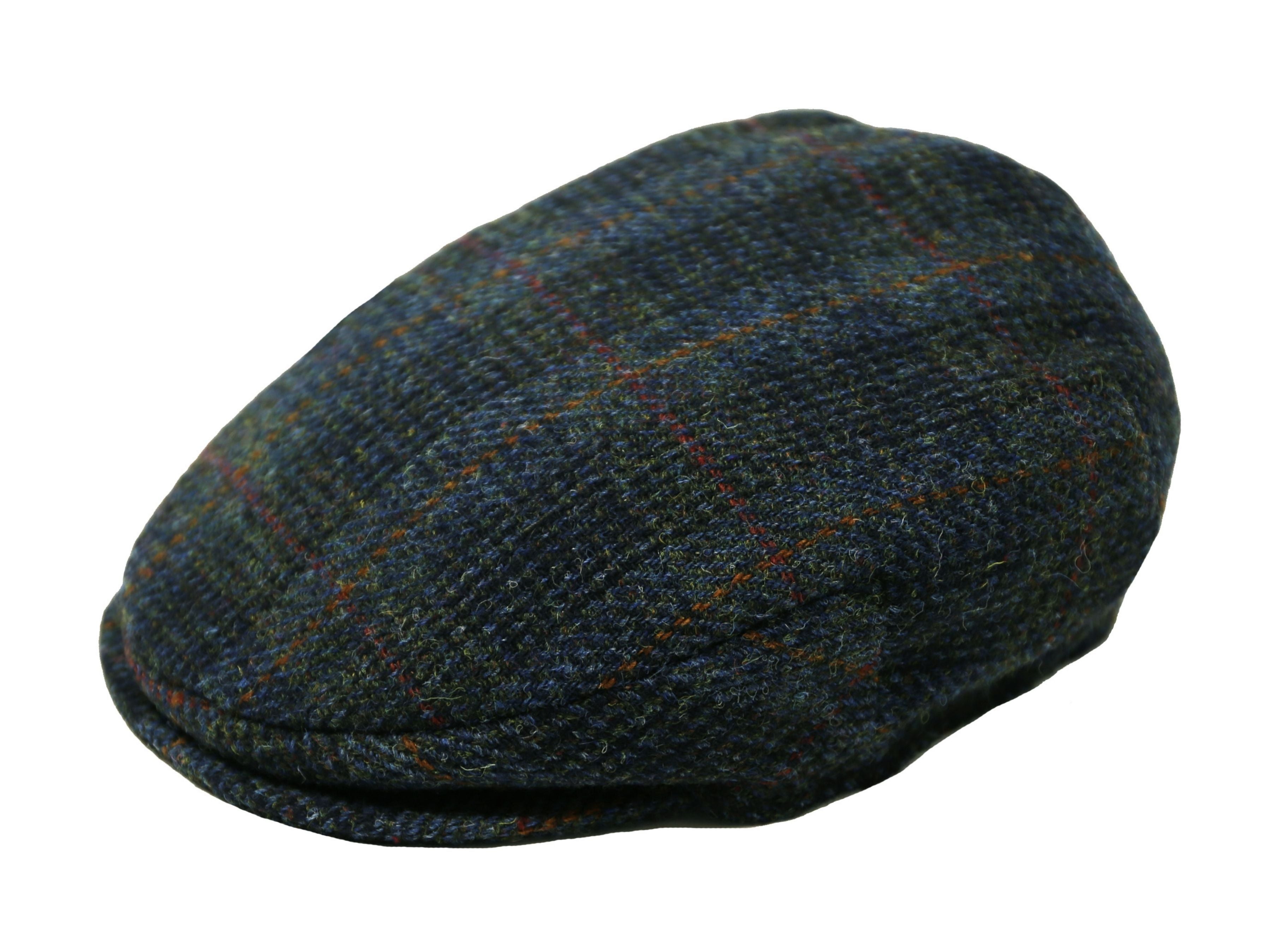 Hanna Hats Vintage Cap Scottish Harris Tweed Navy & Moss Green Glen Check with Tan & Umber Overcheck